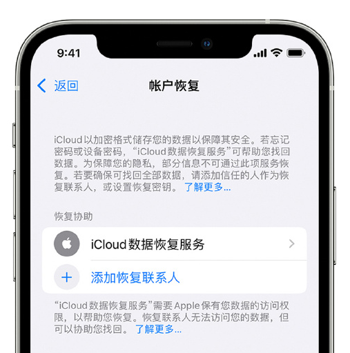 荔城苹果手机维修分享在 iPhone 上设置帐户恢复联系人的方法 