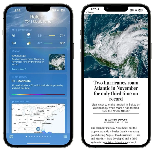 荔城苹果14维修分享iPhone 14手机如何看天气时顺带看新闻 